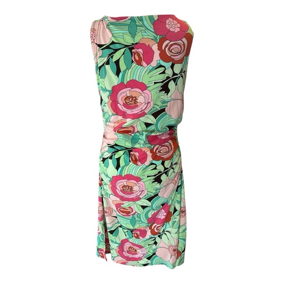 Vintage Y2K BCBG Floral Ruched V-Neck Cap sleeve Dress Size L - Picture 3 of 6